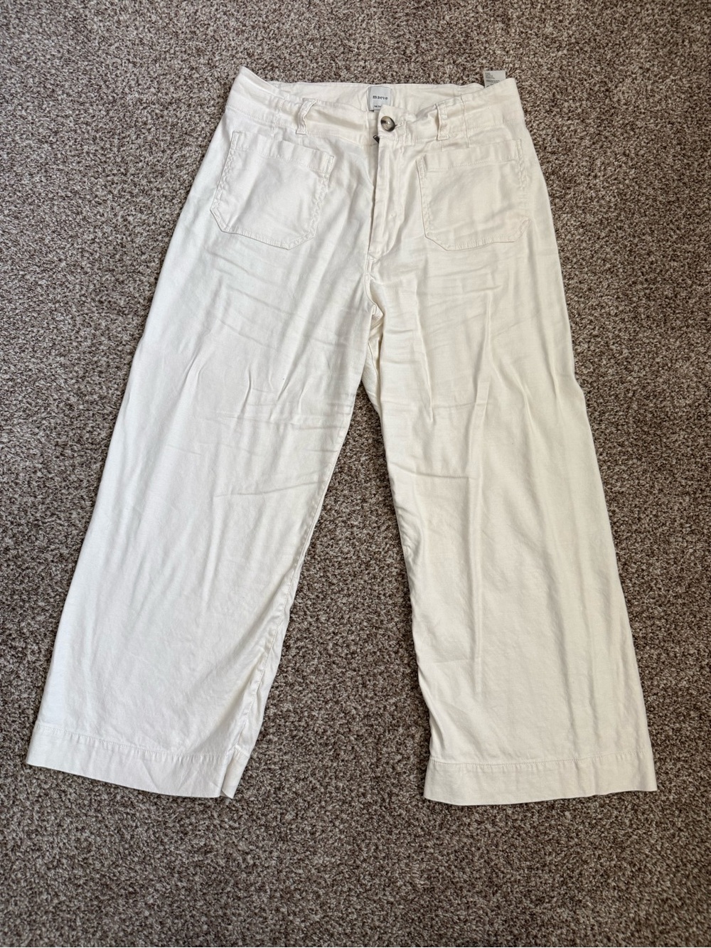 Maeve Wide-Leg Cropped Pants in Off-White